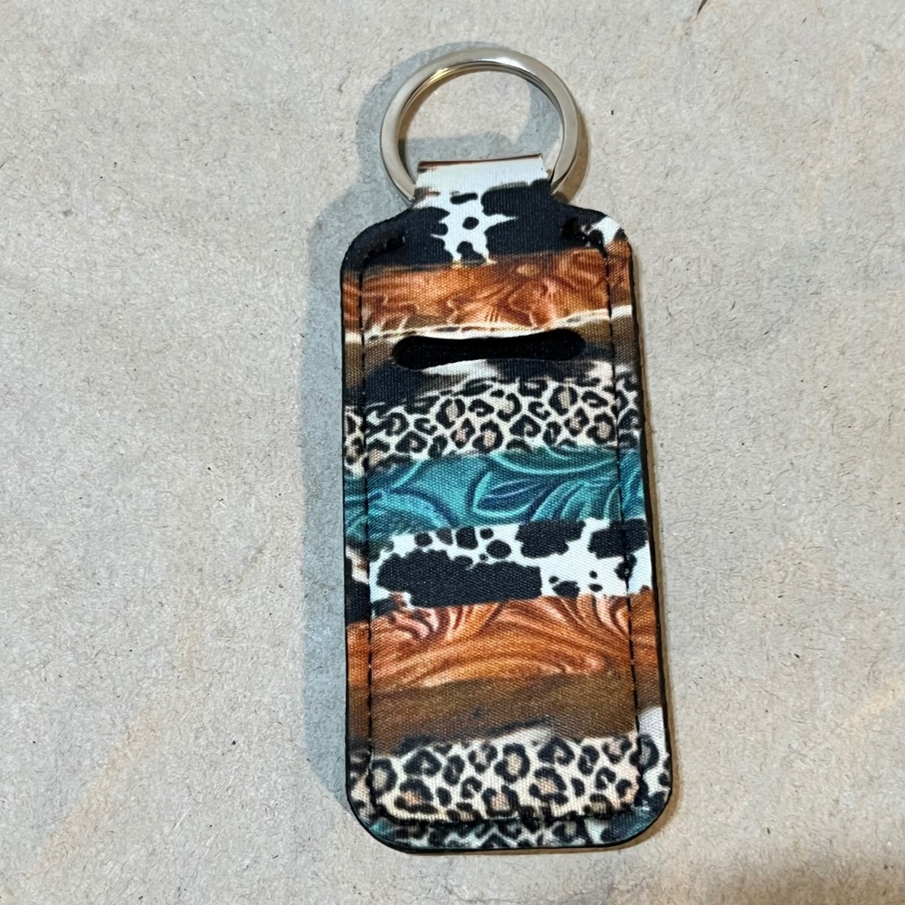 Lip Balm Chapstick Holder Keychain Multi Western Leopard Cow Print Boho